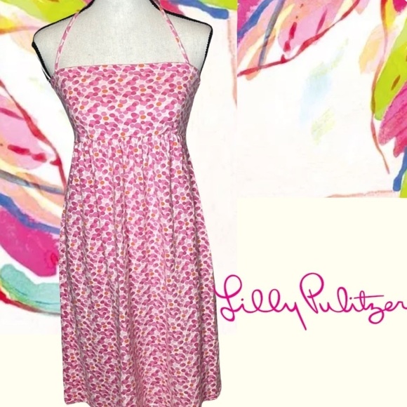 VINTAGE Lilly Pulitzer Dot Halter Summer Dress Small Orange Pink Cotton EUC - Picture 12 of 12